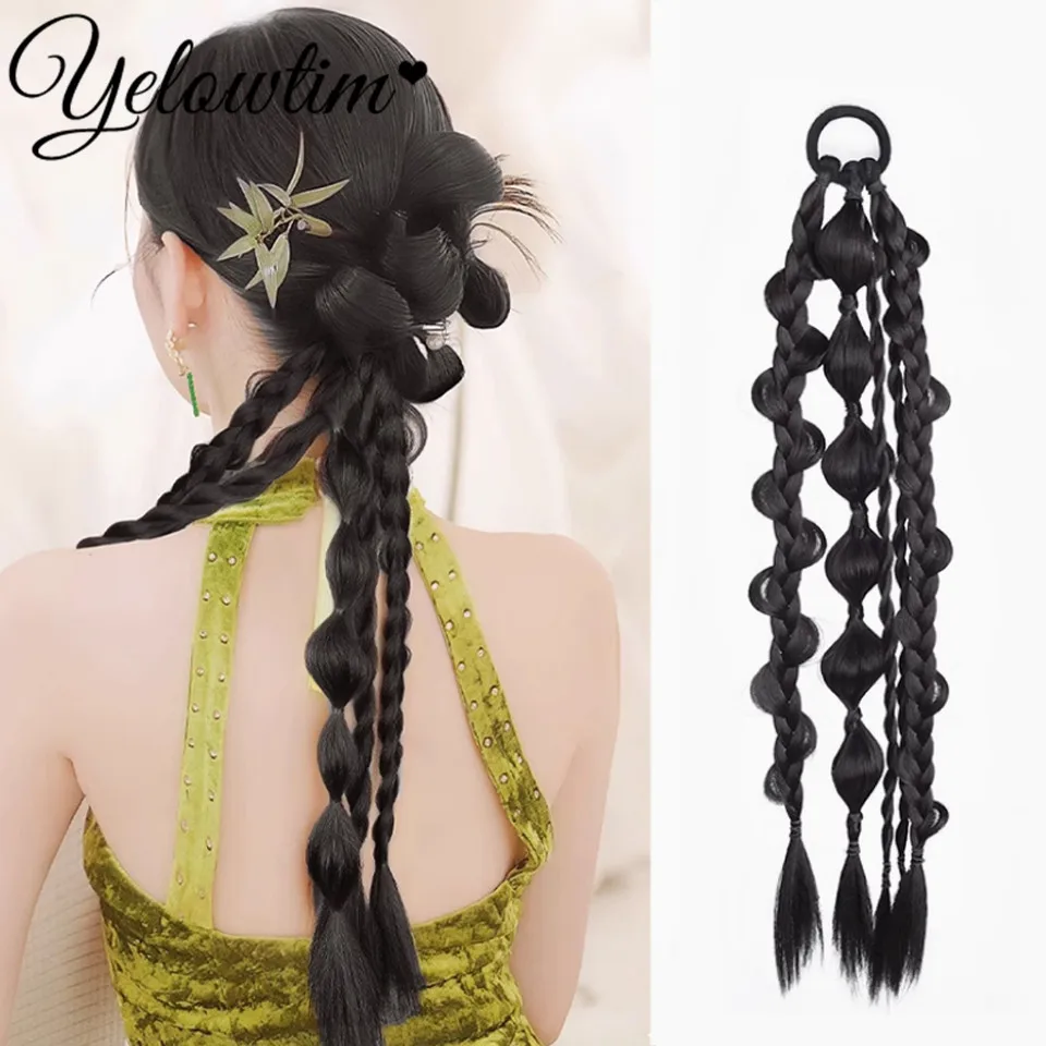 YELOWTIM Wig Ponytail Flower Braid Two Strands Twisted Twist Braid Wig New Chinese Style National Style Braided Bridal Hairstyle