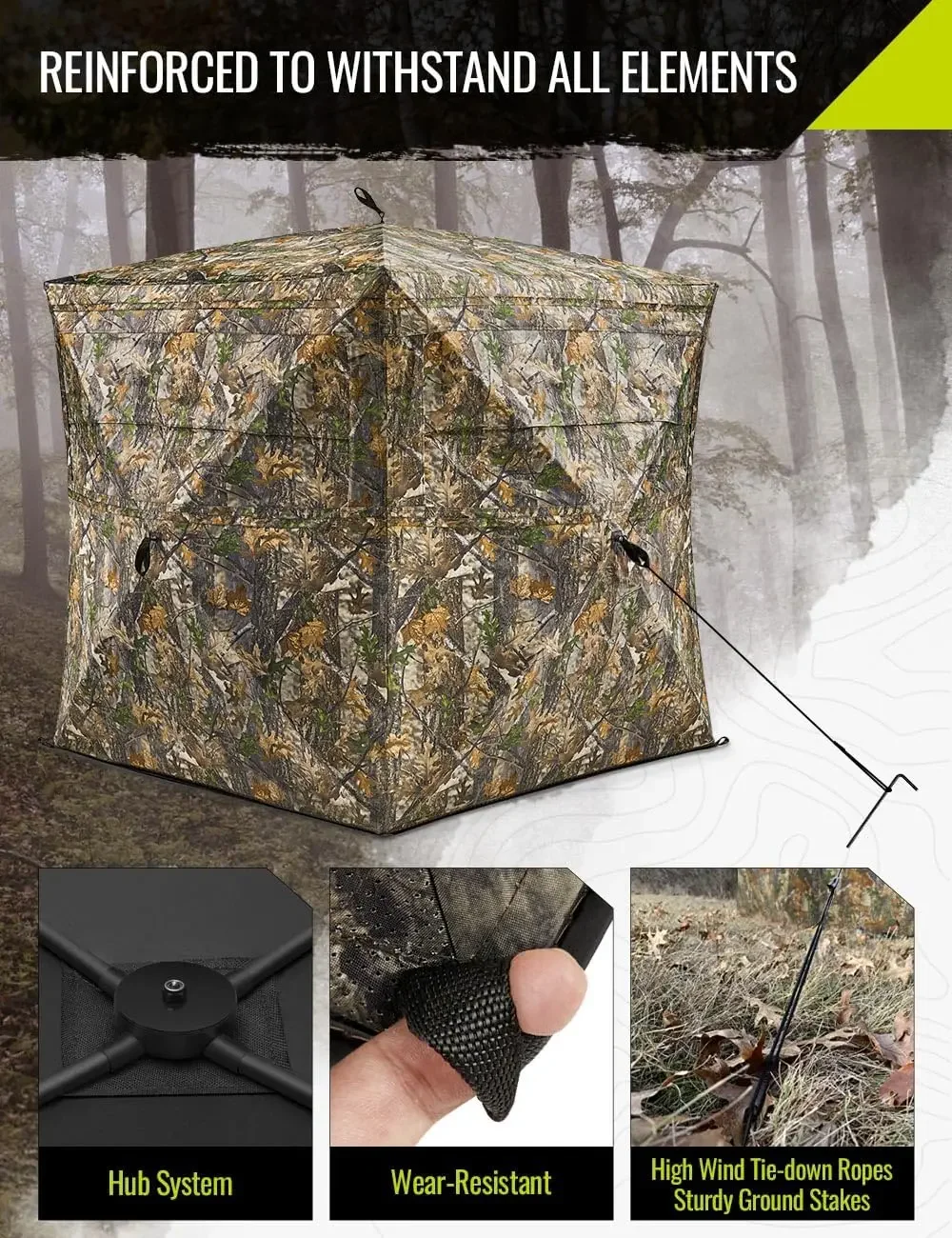 Hunting Blind See Through w/ Carrying Bag, 2-3 Person Pop Up Ground Blinds 270 Degree, 300D Portable Resilient Hunting Tent