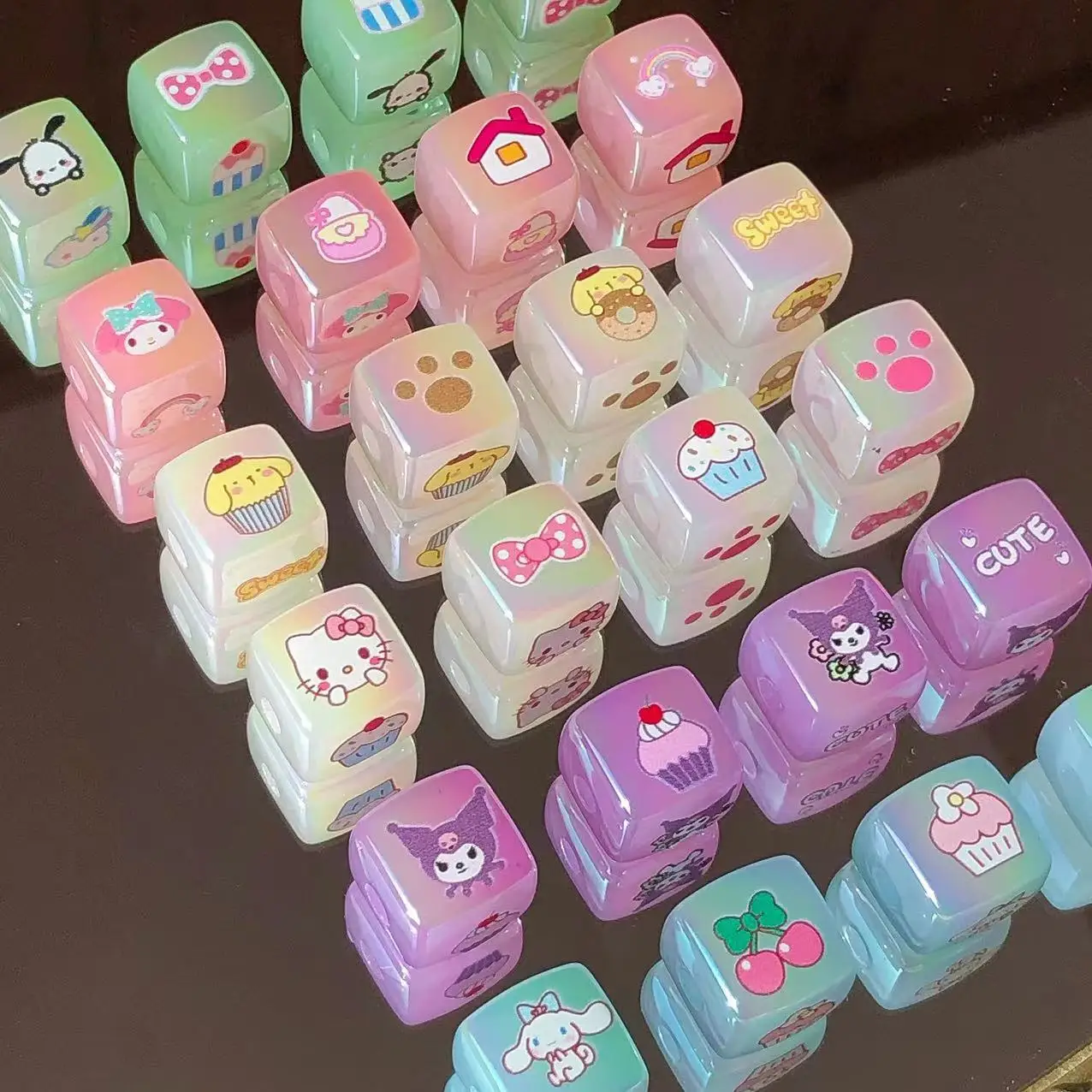 5pcs 14mm Jelly Color Cartoon Block Acrylic Beads Ins Perforated Bead For Bracelet Phone Chain DIY Handmade Jewelry Accessories