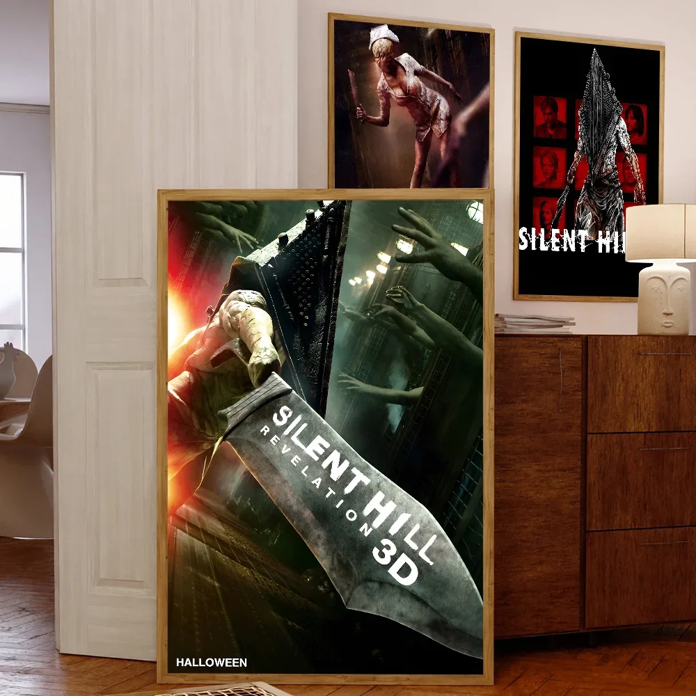 1PC Silent Hill Horror Film Poster Movie Sticky Posters Retro Kraft Paper Sticker DIY Room Bar Cafe Aesthetic Art Wall Painting