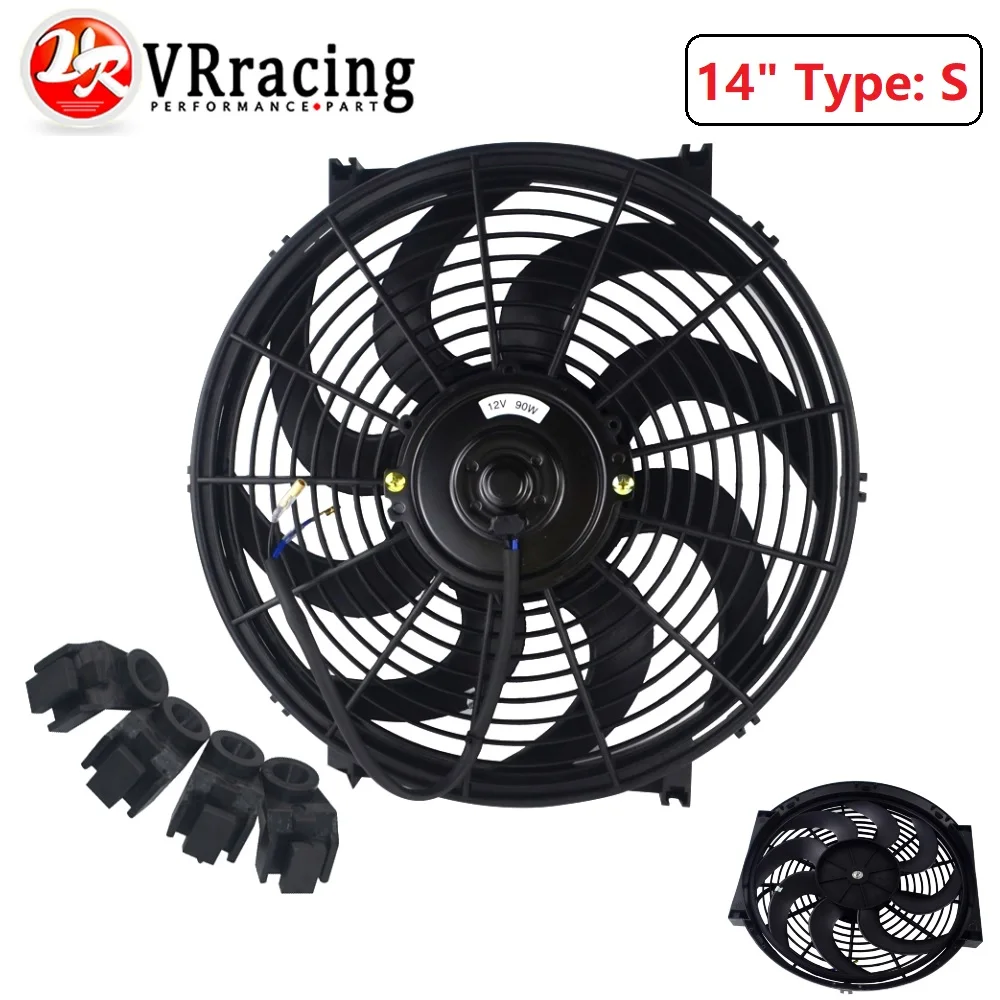 VR - 14 Inch Universal 12V 80W Slim Reversible Electric Radiator AUTO FAN Push Pull With mounting kit  Type S 14