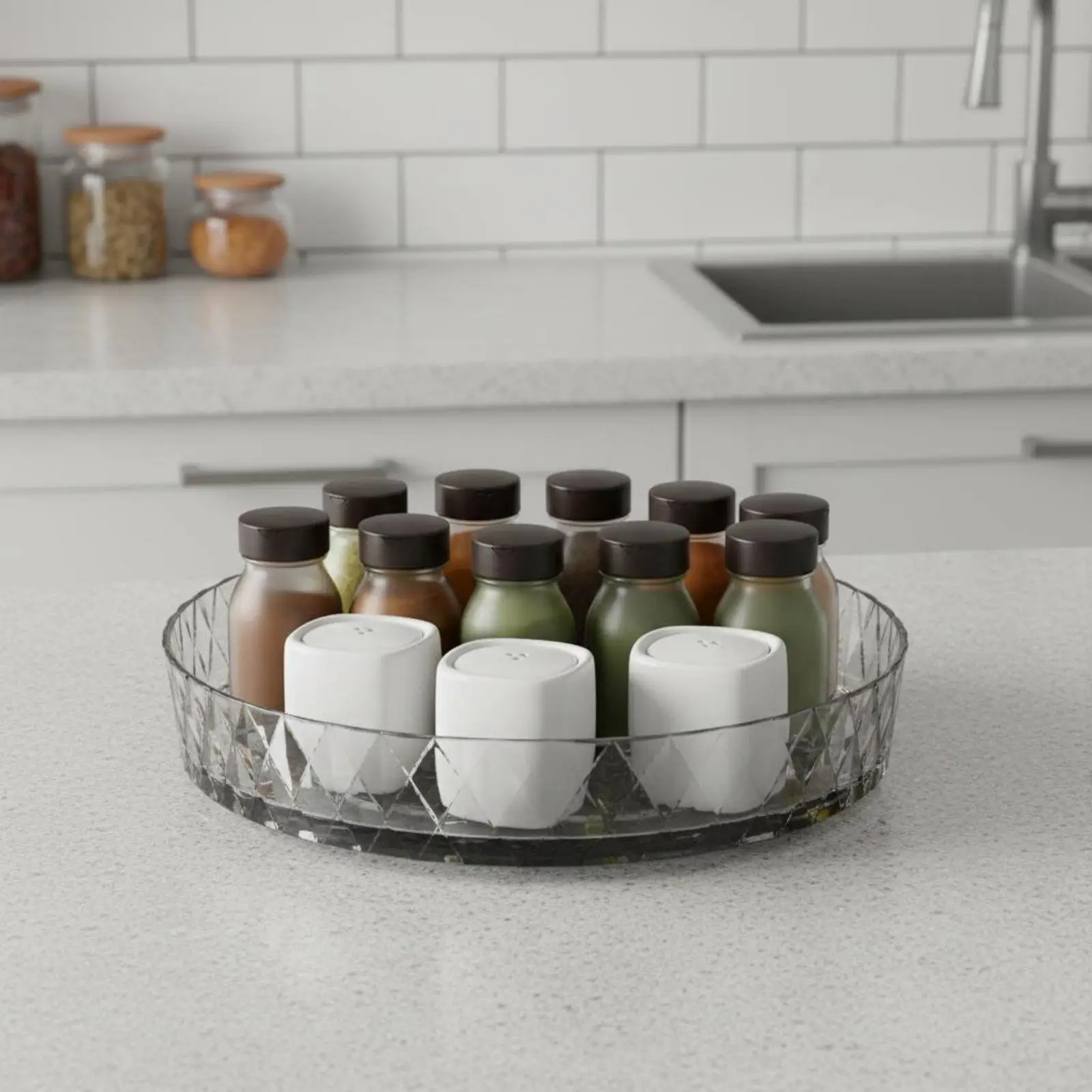 Rotating Shelf Organizer Multifunction Turntable Tray Diamond Pattern for Bathroom Toiletries Storage
