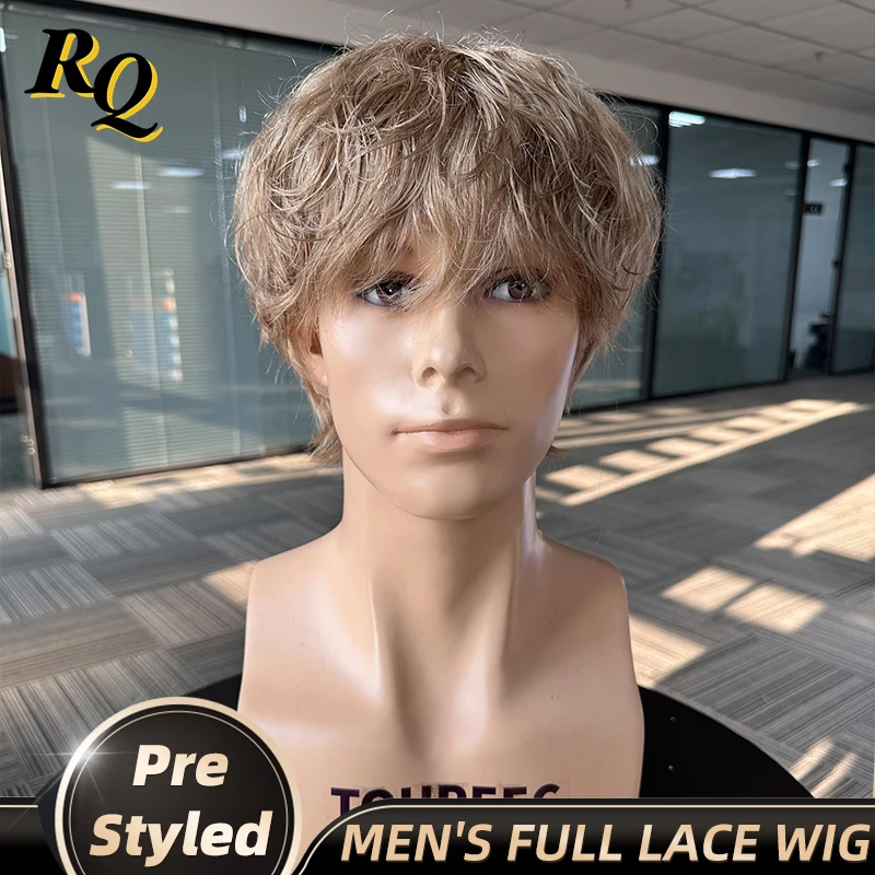 

Предварительно вырезанные кружевные мужские парики, мужской парик, настоящие человеческие волосы, предварительно стильные цветные волосы, парик, капиллярный протез, замена системы волос