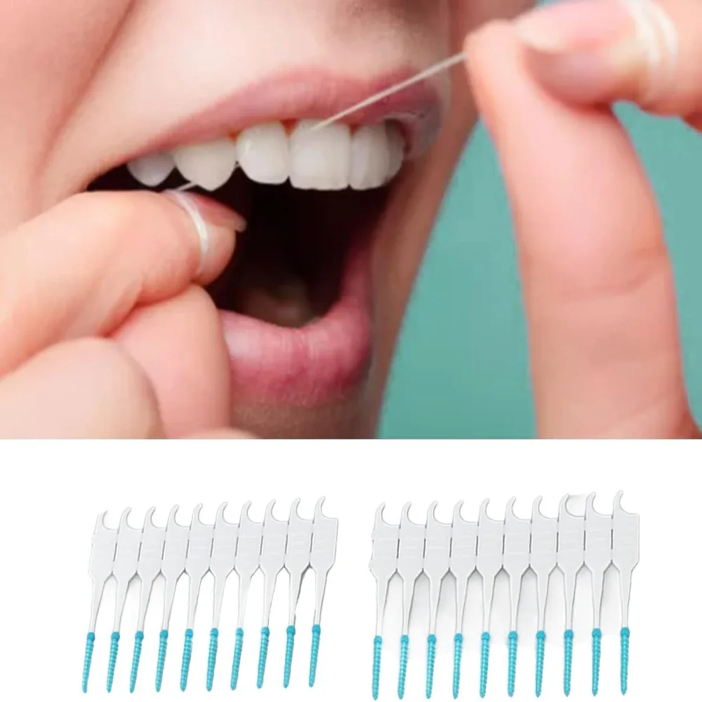 400PCS Soft TPR Interdental Brush Spiral Bristle Blue Interdental Dental Pick Non Slip Handle I Shaped Teeth Cleaning Tool