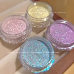 1Jar High Gloss Fairy Powder Yellow/Pink/Purple/Blue Ice-Transparent Aurora Nail Powder Ultra-Fine Shiny Manicure Glitter Powder