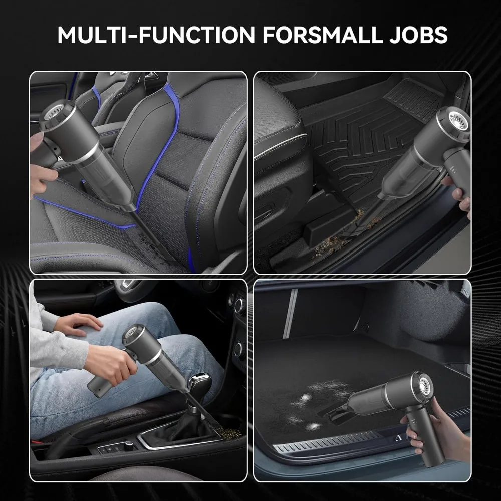 Vacuum Mobil Tanpa Kabel, Mini Portabel 4-in-1 Daya Tinggi Dapat Diisi Ulang dengan Motor Tanpa Sikat, Vacuum Genggam Pompa Tiup Udara - Abu-abu