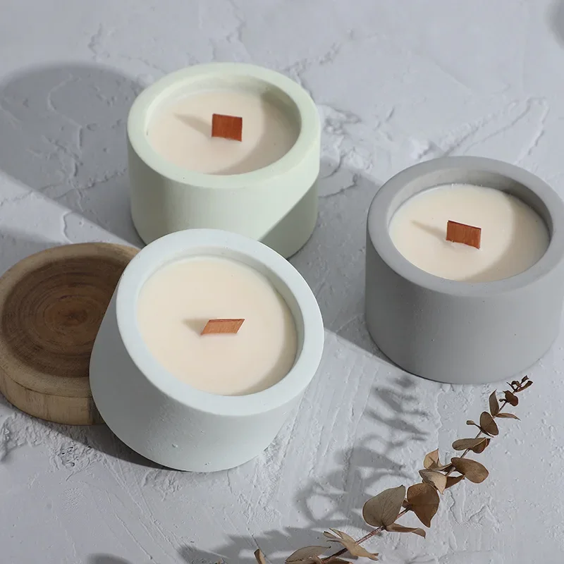 Round Candle Jar Concrete Mold DIY Handmade Fragrance Candle Wax Storage Box Cement Plaster Silicone Molds Home Craft Decoration