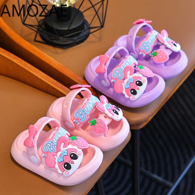 

Children Sandals Slippers Soft Anti-Skid Cartoon rabbit panda DIY Design Hole Baby For Boys Girls Summer Kids Sandy Beach Shoes