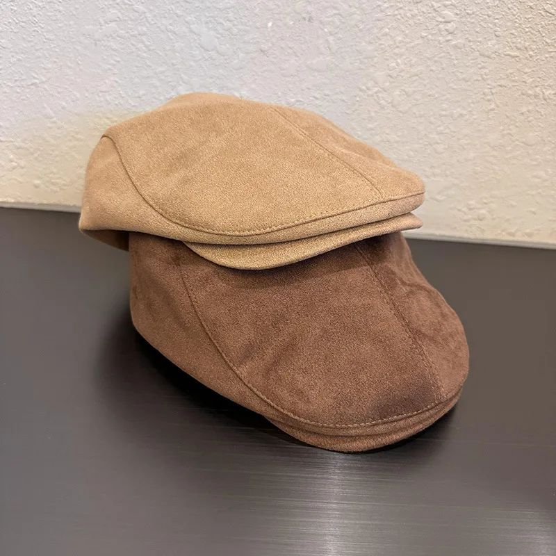 

Solid color minimalist suede forward hat casual versatile face-slimming retro beret