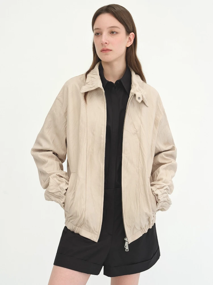 Vintage Echtes Leder Jacken für Frauen Frühling Herbst High-end Einfache Falten Textur Design Lose Beiläufige Echte Schaffell Mantel