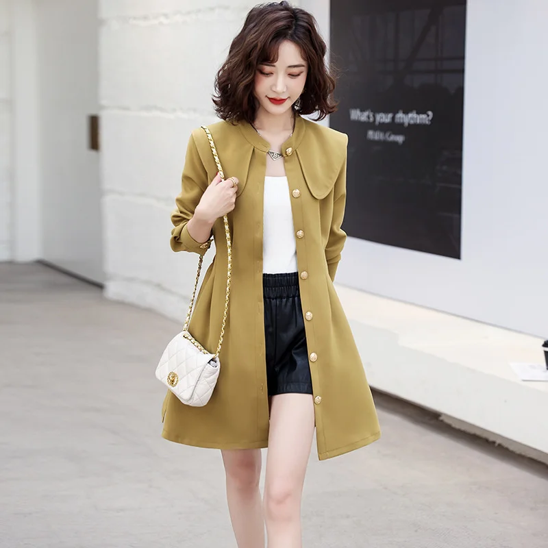 Ladies 2023 Outwear Mid-Length Spring New Fashion Belt Doll Collar Dress Women High Quality