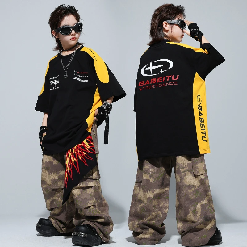 Neue Hip Hop Dance Kleidung Sets Jungen Kurzarm Tops Camo Hosen Bühne Dance Wear Gruppe Jazz Street Dance Performance Kostüm