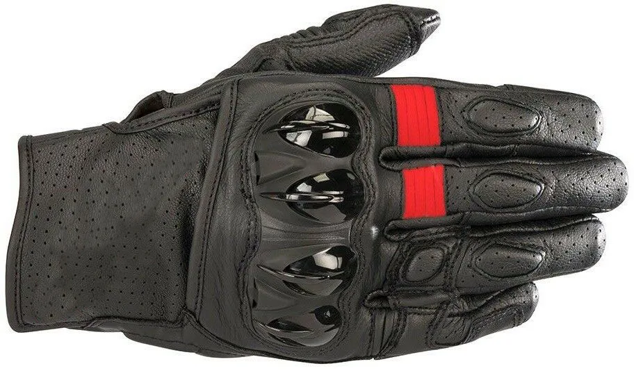 Black Red Alpines Celer v2 Leather Short Sport Summer Motorcycle Motorbike Racing Gloves