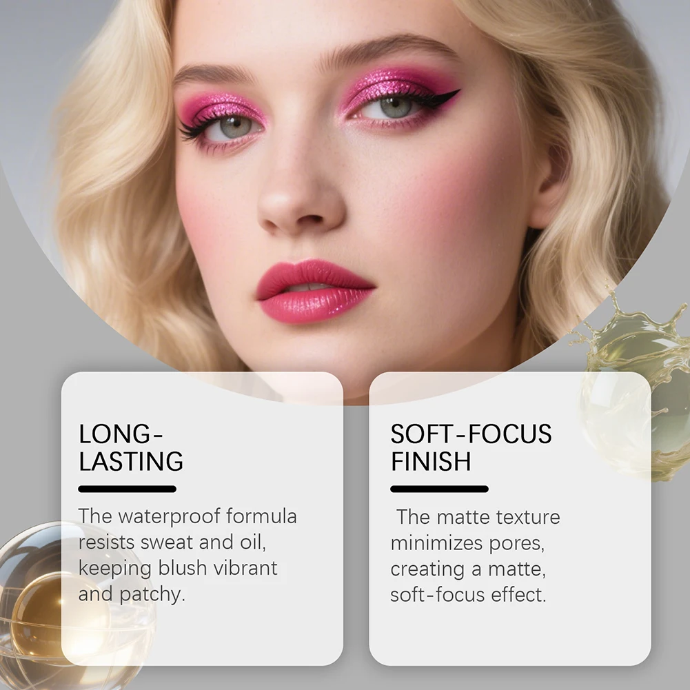 Teinte de joue rose mat naturel, lissante et veloutée, mélanges sans effort, prête à la photo, complexion