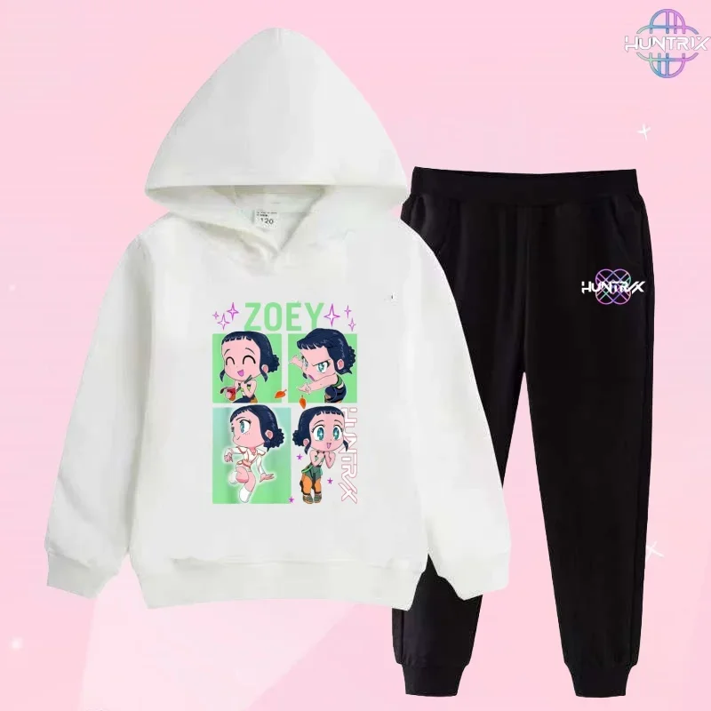 

2026 New Style Cute Girl Cool Casual Shirt for Children with Hoodie Set - K-pop Demon Hunter Cartoon Print Sport Shirt 2 Pieces