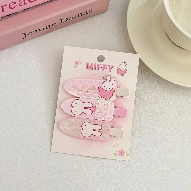 Cartoon Miffy Rabbit Checkered Series Hair Clip for Girls Kawaii Bow Duck Billed Clip One Word Clip Children's Festival Gift