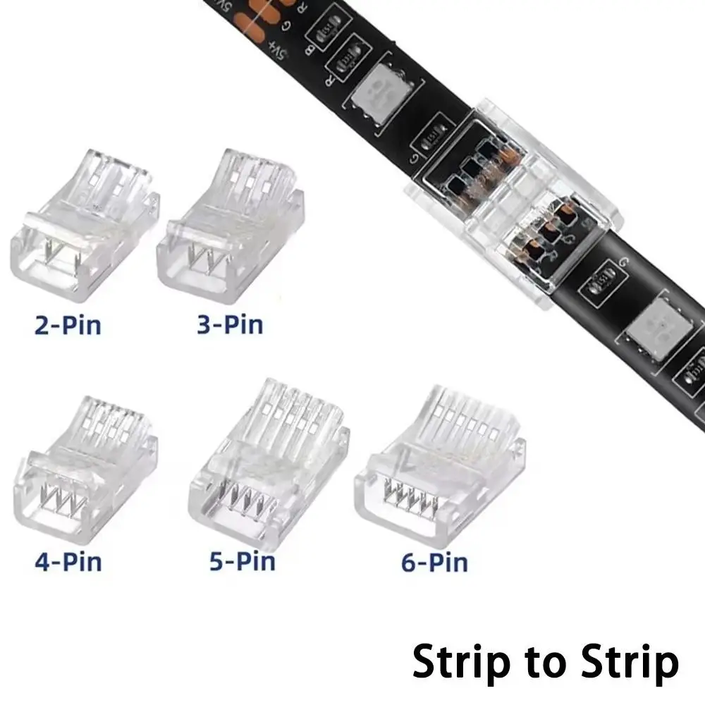 2Pin 3Pin 4Pin 5Pin LED Strip Connector Solderless Transparent Crystal Buckle for Light Strip Head 10MM LED To Strips