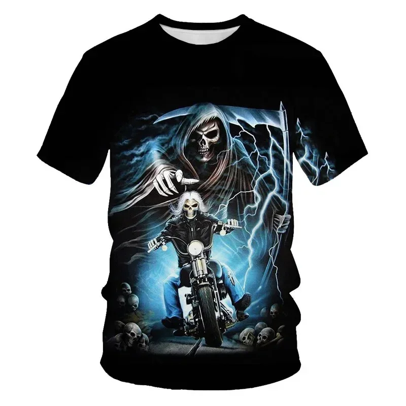 Fashionable Skull  Pictures For Men's T-Shirts Trend Digital Printing Casual Round Neck Short Sleeved