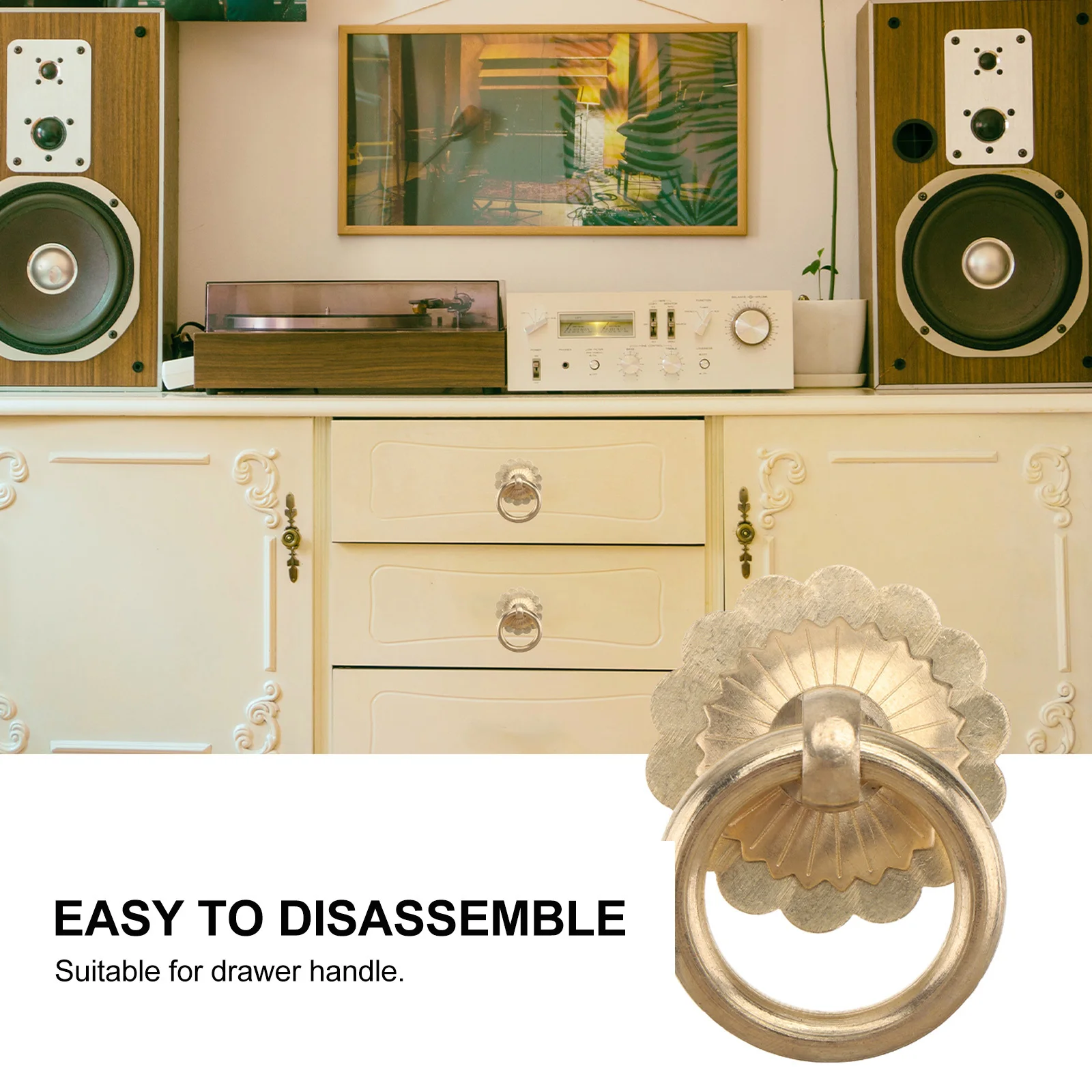 

4Pcs Vintage Style Copper Ring Handle Cabinet Drawer Furniture Ring Pull Replacement Door Handle Accessory Furniture Accessory