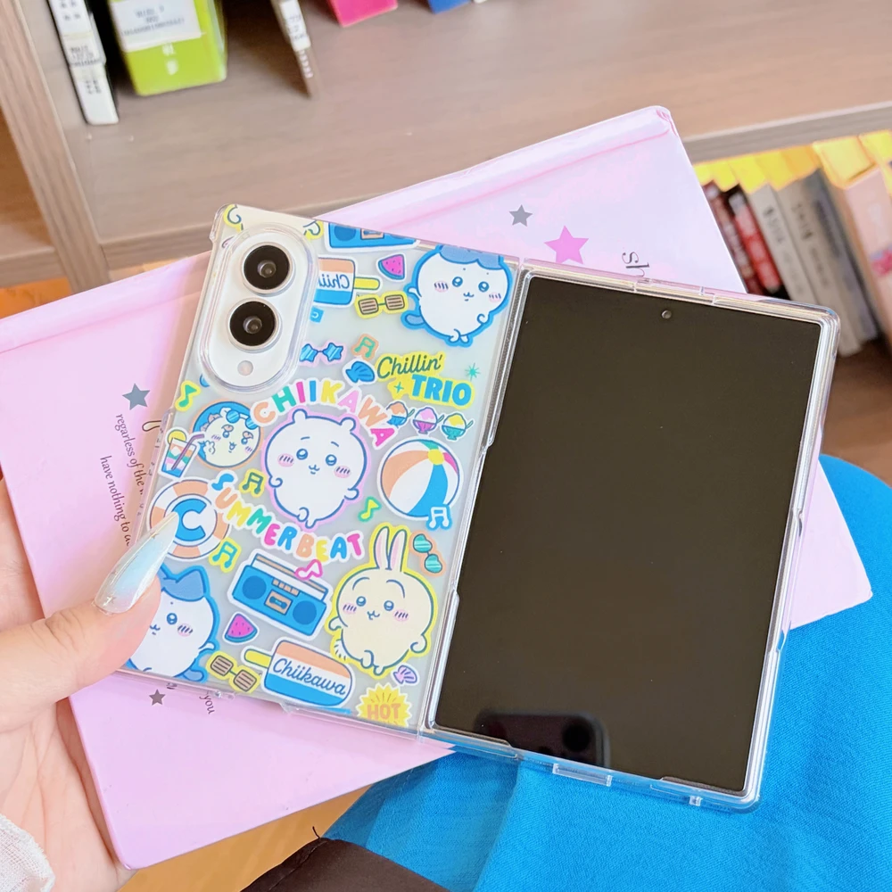 Cute Cartoon Japan Anime Chiikawa Usagi Hachiware Stand Holder Phone Case For Samsung Galaxy Z Fold 8 7 6 5 Case With lanyard view 5