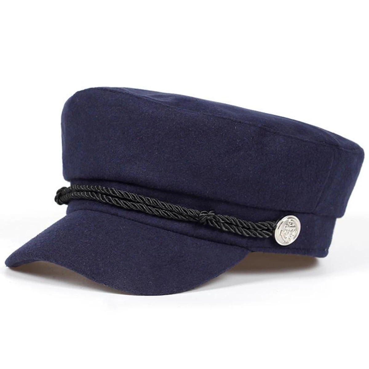 Fashion White Buckle With Rope olid Color Navy hat Spring Autumn Sailor Hats Ladies Beret Caps Men Flat Top Captain Military Cap