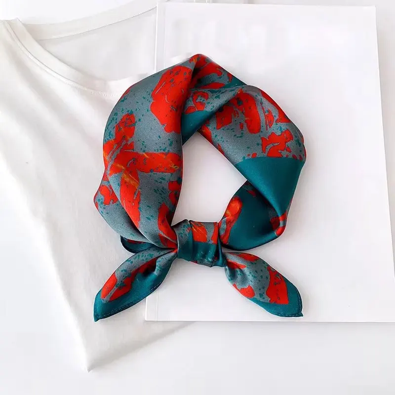 New 100% Real Silk Satin Women Scarf 2025 Flower Printed Foulard Femme Square Head Scarfs Bandana Shawl Gift For Lady Hijab