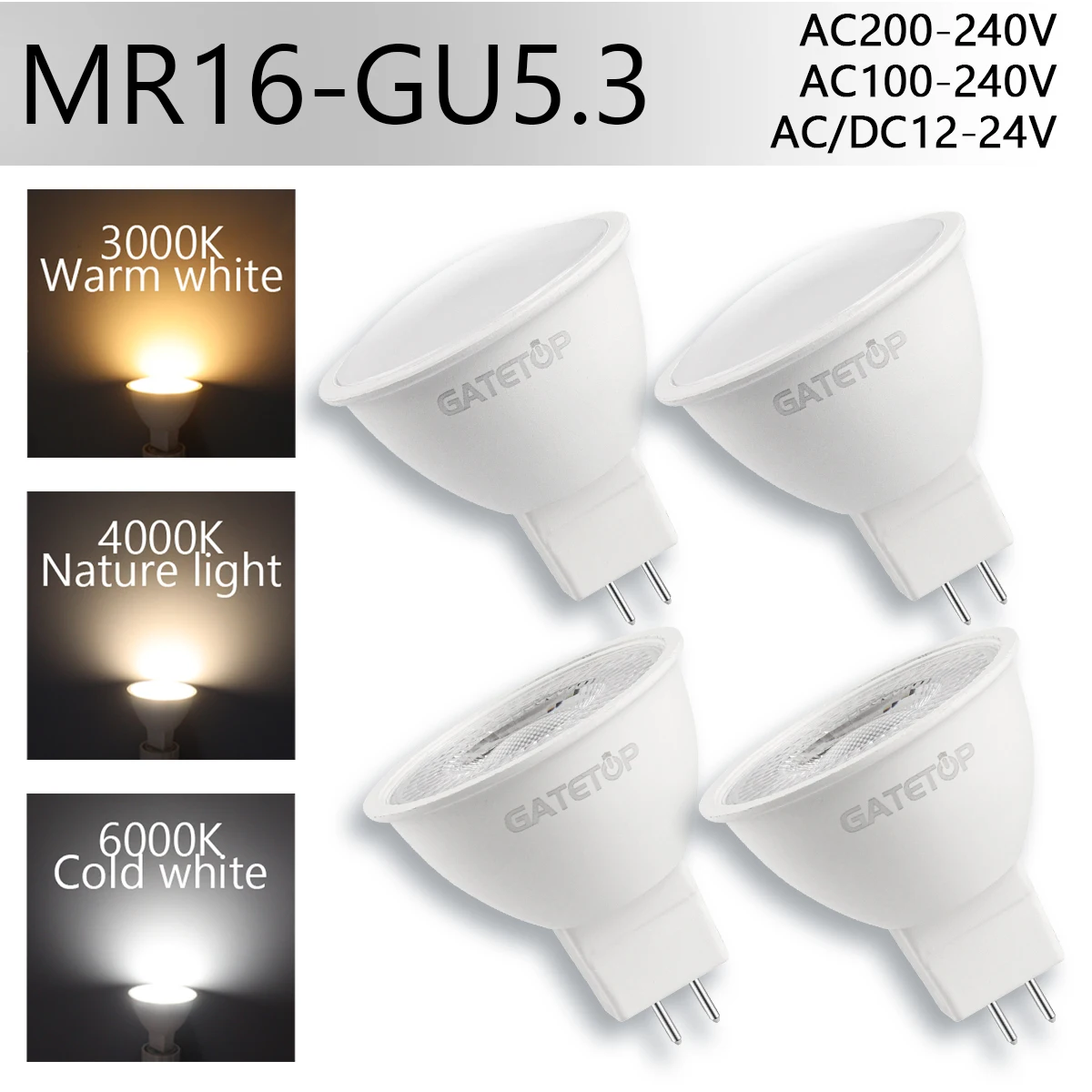 

5PCS MR16 Bulb LED Spotlight 120degree GU5.3 Base No Flicker Full Voltage AC/DC12V AC 110V 220V Warm White Suitable for Home