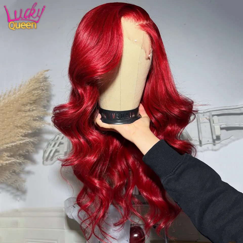 

Красный бархатный цвет, 7x5, без клея, 180% плотность, предварительно выщипанные пряди, прозрачные, из натуральных человеческих волос Remy, бразильские парики с кружевной застежкой, волнистые.