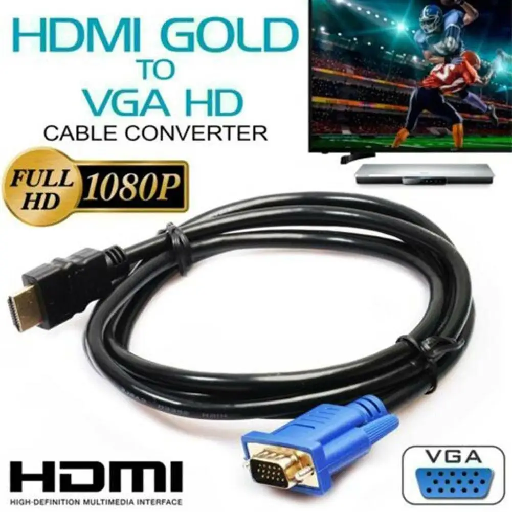 Conversor de cabo HDMI para VGA com fonte de alimentação de áudio, 1080P, macho para fêmea, adaptador para tablet, laptop, PC, TV