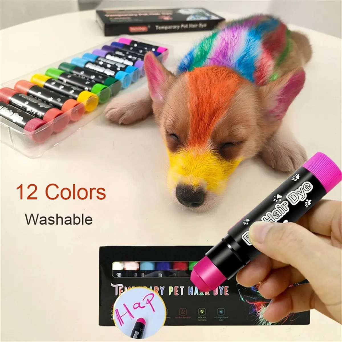 A79G Dog Paint 12 Colors Washable Pet Safe Hair Dye Pet Fur Paint Grooming Dog Accessories Kit Pets Temporary Colors