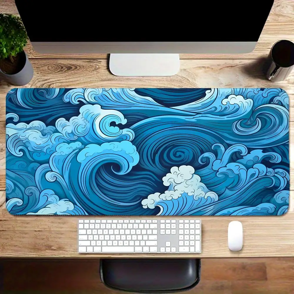 

Aesthetic Desk Mat Art Japanese Great Waves XXL Gaming Mouse Pad Blue Mousepad 900x400mm Beautiful Nature Rubber Base Deskmats