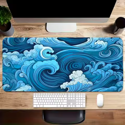 Aesthetic Desk Mat Art Japanese Great Waves XXL Gaming Mouse Pad Blue Mousepad 900x400mm Beautiful Nature Rubber Base Deskmats