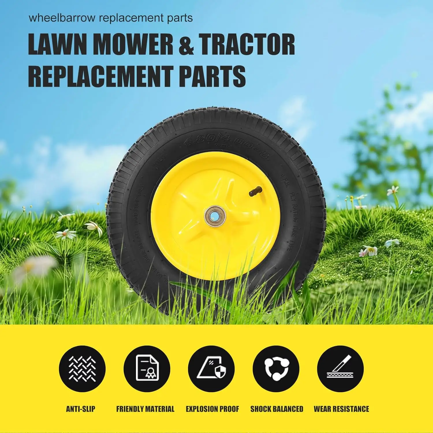 ยางและล้อ 4.80/4.00-8 ชุด 2 ล้อ ยางลมสำหรับงานหนัก ขนาด 16 นิ้ว สำหรับรถเข็น พร้อมลูกปืนขนาด 5/8 นิ้ว ใช้ได้กับ