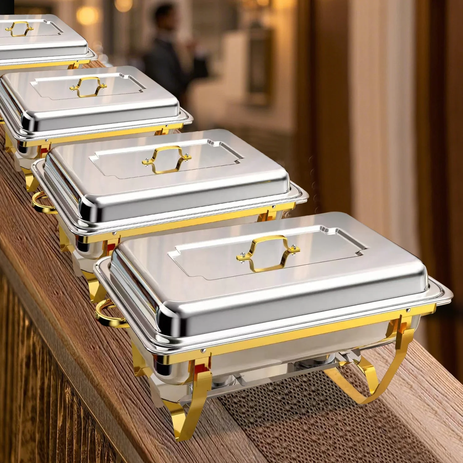 

9L Ramadan Product Chafer Dishes Stainless Steel Buffet Food Warmer Set Lager Capacity Chafing Dish With Alcohol Stove