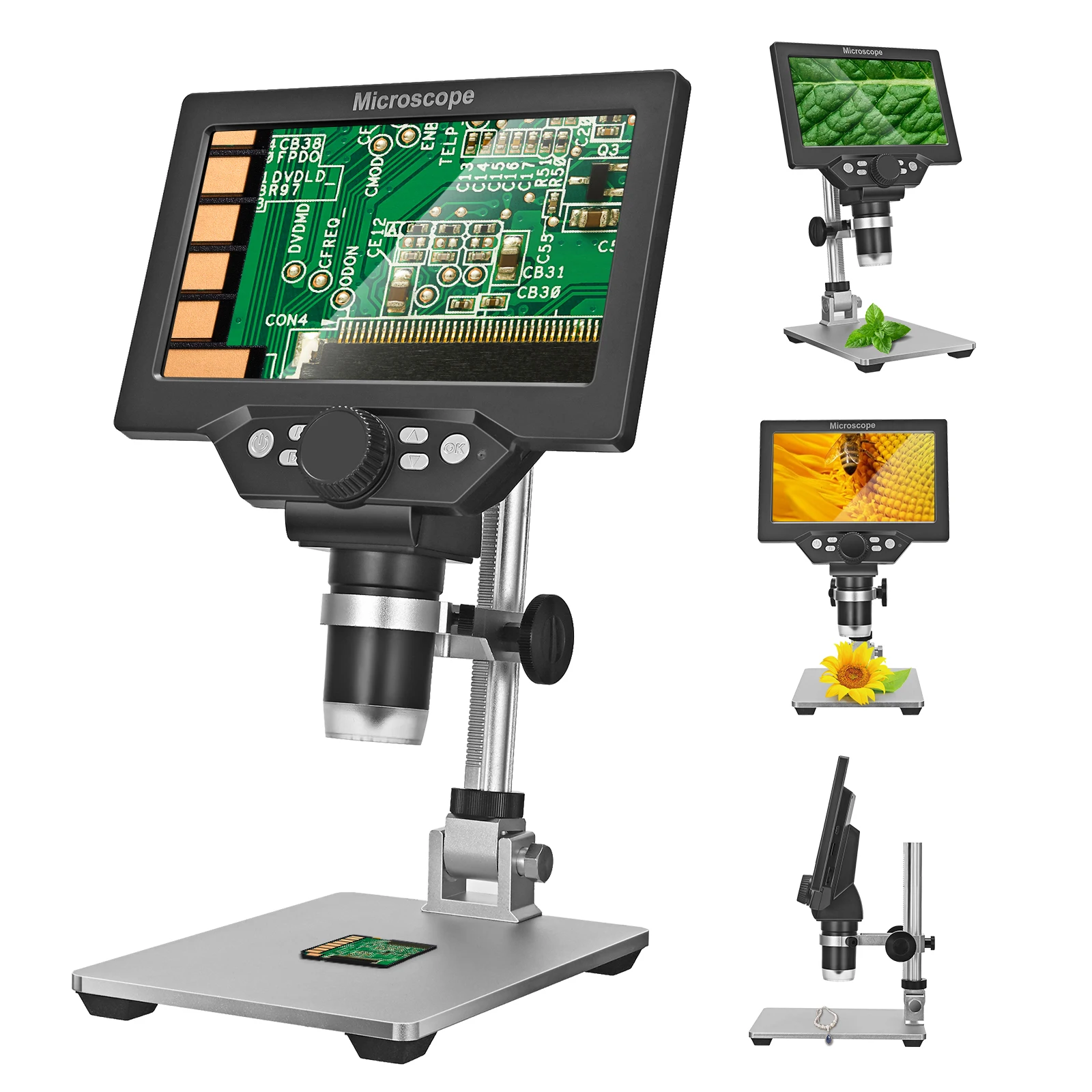 

EU Stock LCD Digital Microscope 1200X Display 7 Inch HD Rotatable Screen With 8 LED Lights For Laboratory Teaching Demonstration