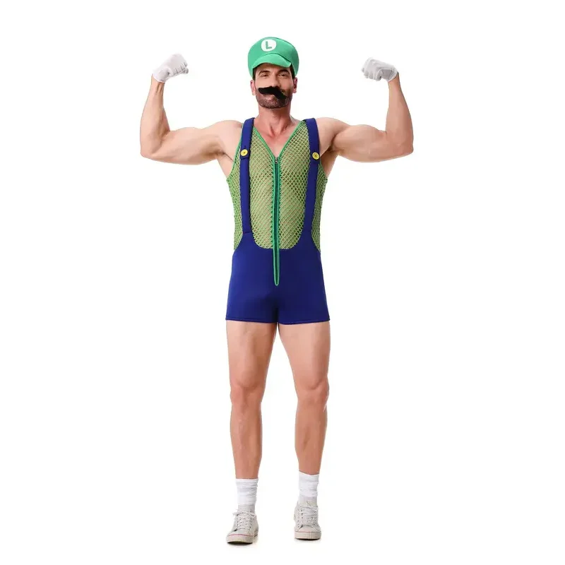 HN8 Halloween Mens Anime Super Luigi Brothers Costume Cosplay Carnevale Festa Travestimento Idraulico Divertente Tuta8...Gf