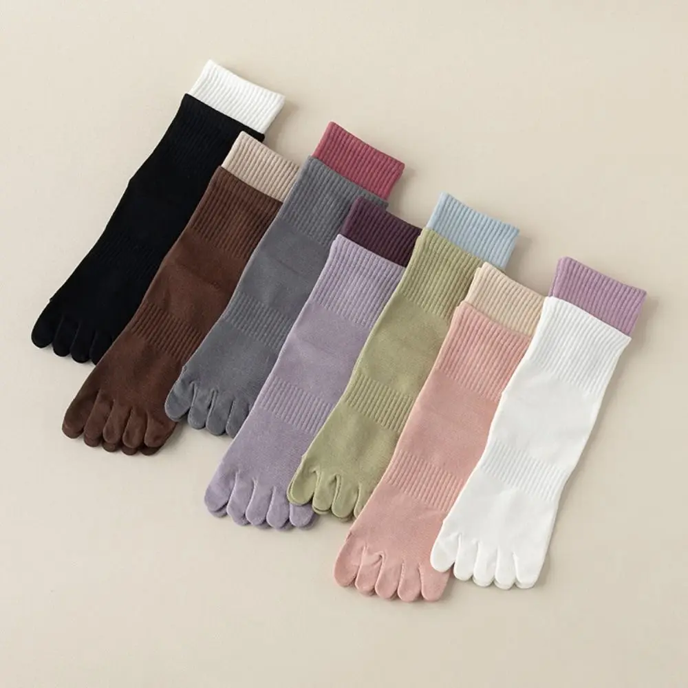 

Elastic Mid-calf Five Finger Cotton Socks Anti-Slip Letter Five Toe Socks Patchwork Breathable Women Tube Sock Outdoor