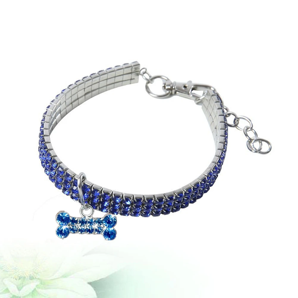 

1pc Rhinestone Dog Collar Pet Neckchain Elastic Cat Necklace Bone Charm Bright Fashion Pet Supplies Party Pink L 30Cm+5Cm