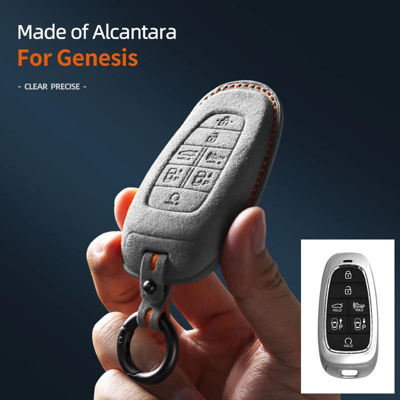 Alcantara Remote Key Fob Case Cover for 2020-2021 Genesis Hyundai Sonata Nexo DN8 Santa Fe TM Tucson NX4 Staria Ioniq 7 Buttons