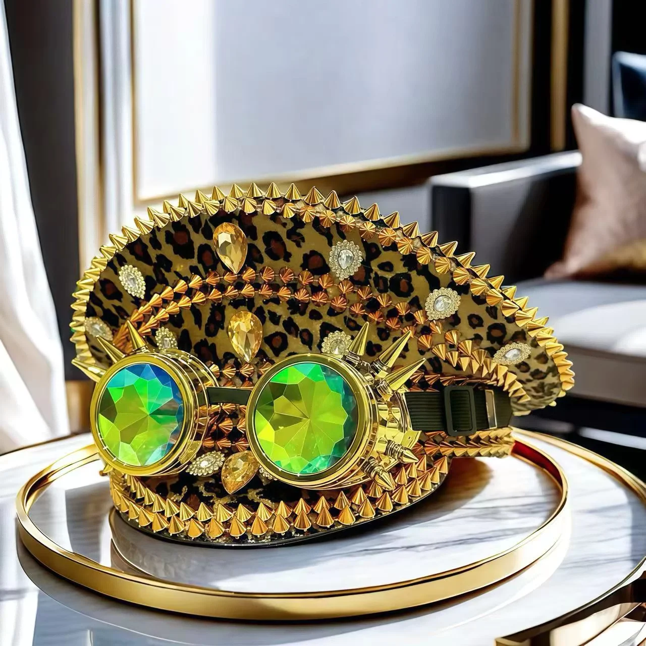 

HongLuan Золотая шляпа капитана в стиле стимпанк со стразами и очками для фестиваля Burning Man для женщин, военные аксессуары и кепка для мужчин