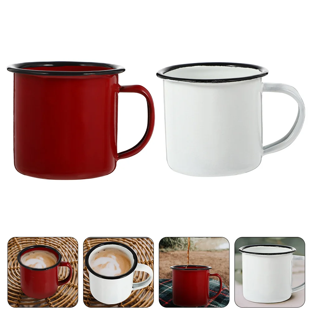2 Pcs Retro Glass Wide Mouth Cups Small Coffee Mini Iron Drinking Mug Multipurpose