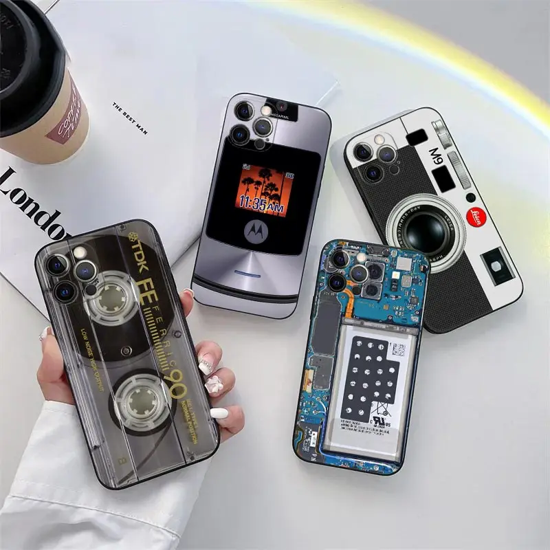 Retro Music Tapes Camera Circuit Board Phone Case for iPhone 11 15 Pro Max Case Coque 14 Plus 13 Pro 12 11 XS XR 8 SE Soft Cover