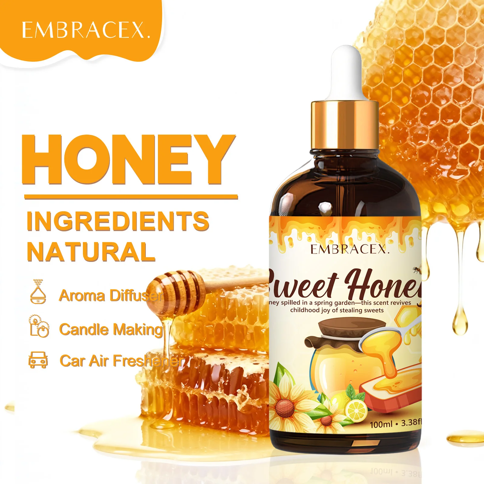 

100 мл эфирное масло с медом для увлажнения кожи, массажное масло для диффузоров, изготовления свечей, подарок для друзей, сладкая ароматерапия