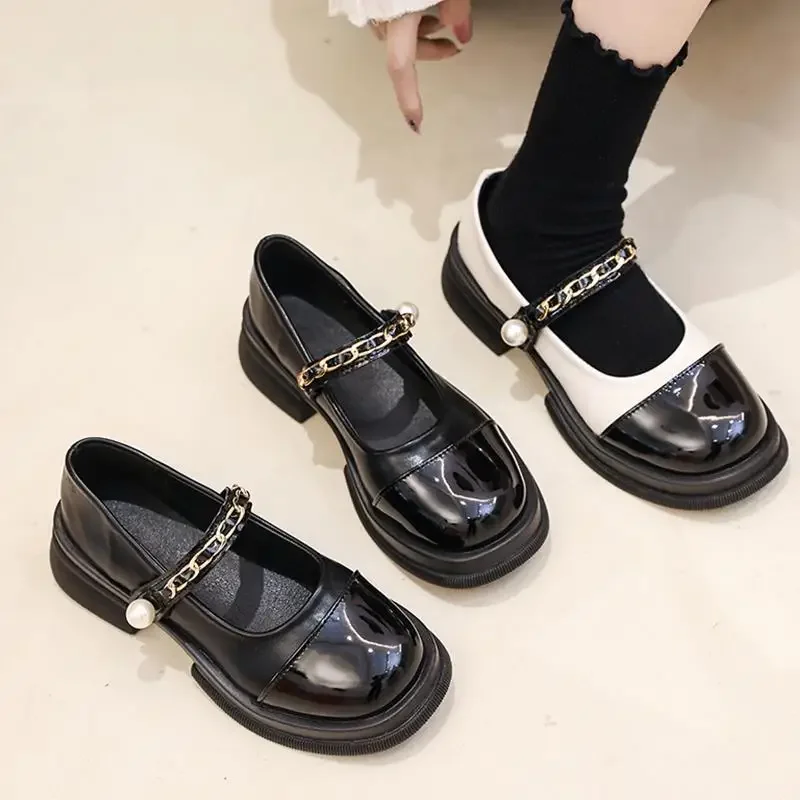 New Retro Single Shoes 2023 Shallow Square Toe Women\'s Shoes Round Toe Women Fashion Thick Heel Mary Jane Shoes