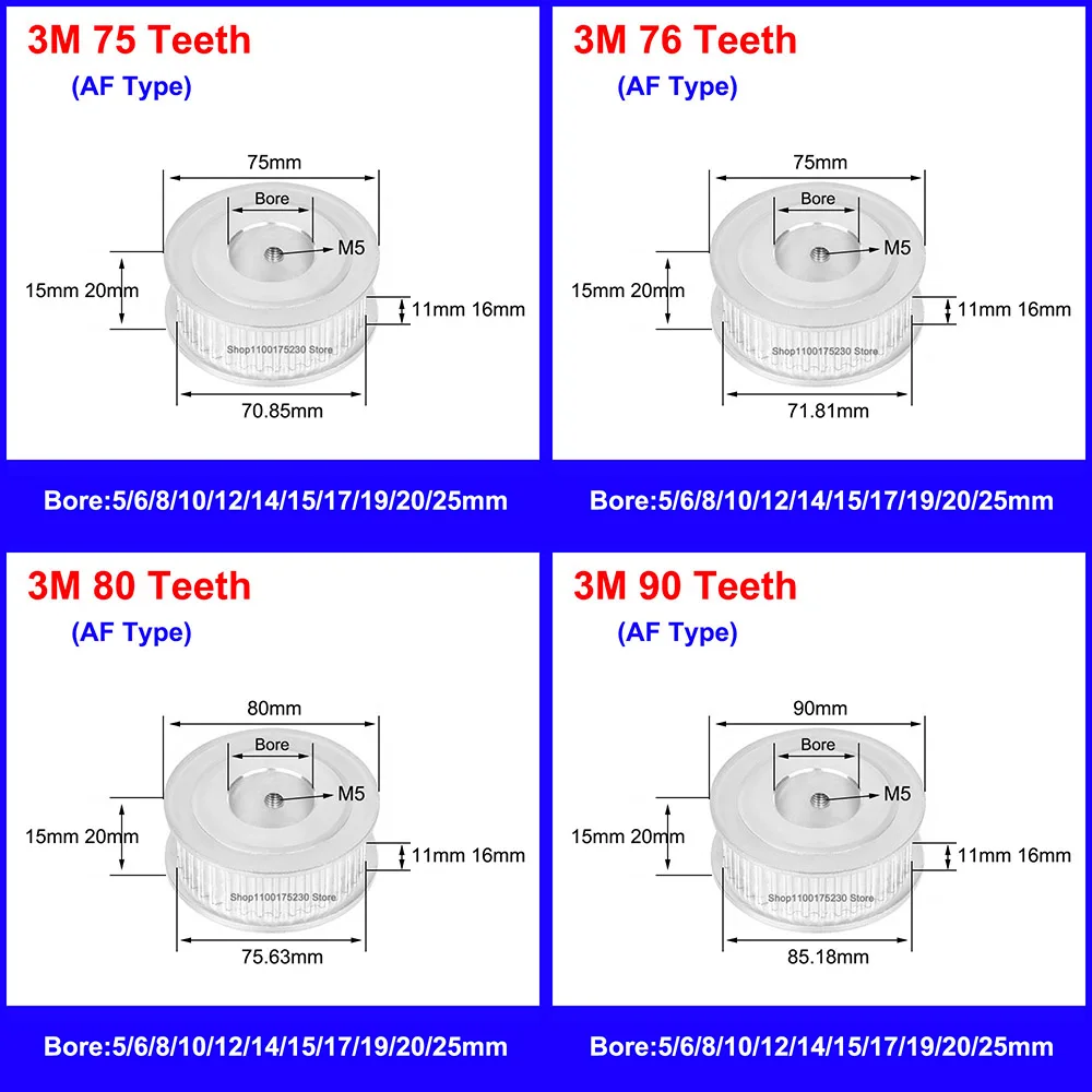 1PCS HTD 3M Timing Pulley 75/76/80/90 Teeth Synchronous Belt Wheel Width 11mm 16mm Bore 5mm-25mm Transmission Parts