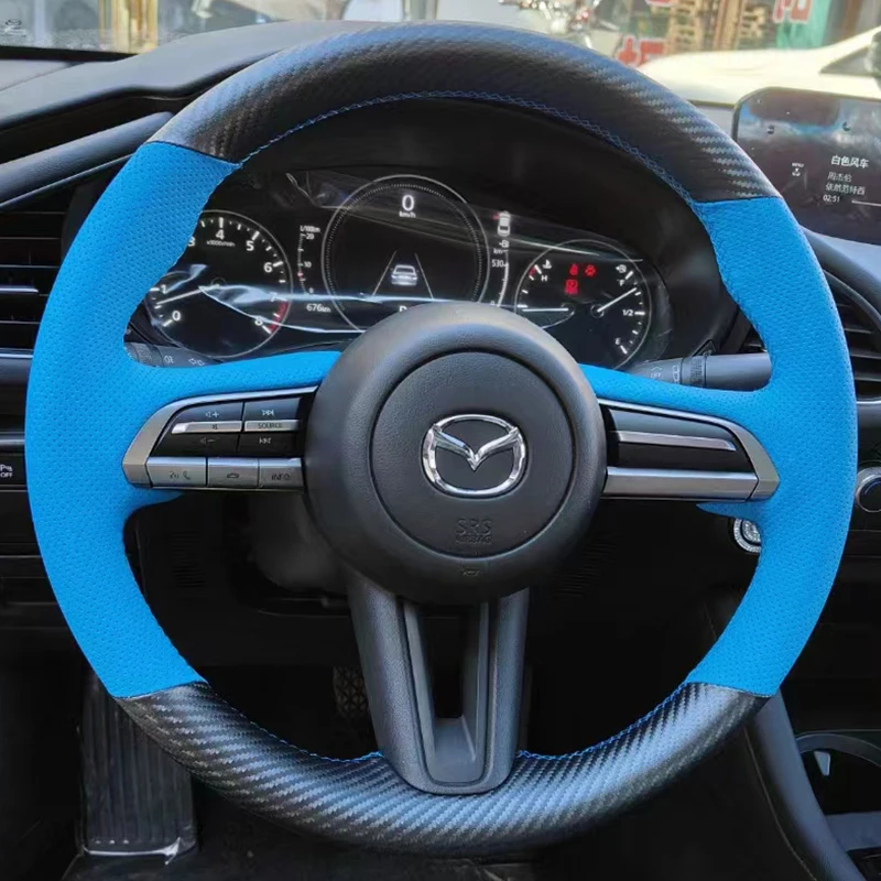 

Custom For Mazda CX30 Angk Saira CX50 Hand Sewing Braid Anti-skid Genuine Leather Steering Wheel Cover Auto Interior Accessories