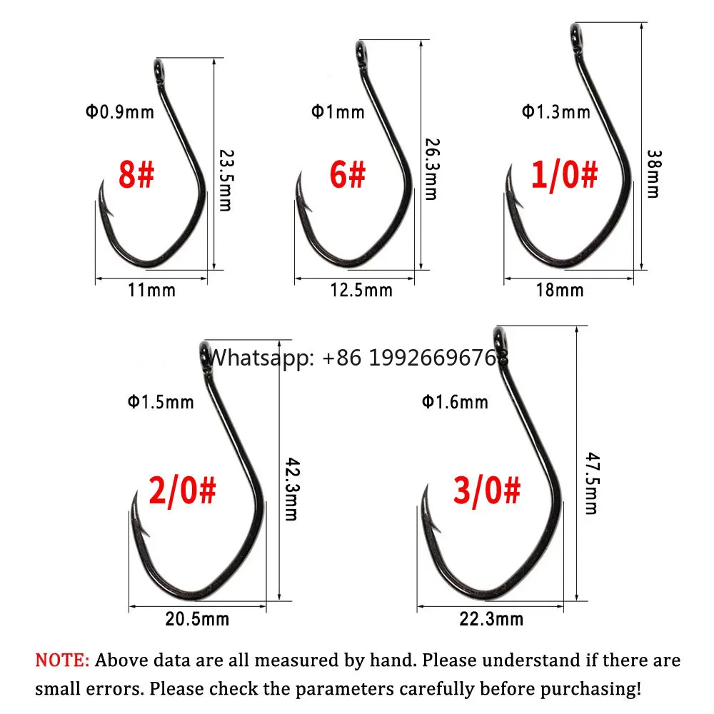 

Wholesale 100PCS Barbed Catfish Hooks High Carbon Steel Saltwater Fishhook 3/0 2/0 1/0 6 8 Vsharp Fishing Hook factory