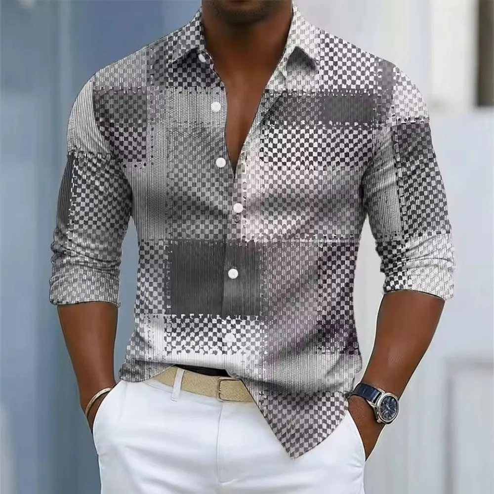 

Comfortable Summer and Spring Solid Color Digital Print Design Men's Long Sleeve Shirt Wear Lapel Design Men's Top Casual