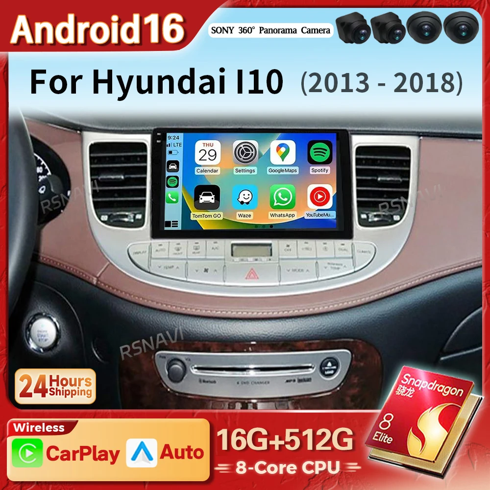 Android 16 Car Radio Multimedia Player For Hyundai Rohens Genesis 2008 2009 - 2013 Carplay Wireless WIFI GPS Stereo Snapdragon