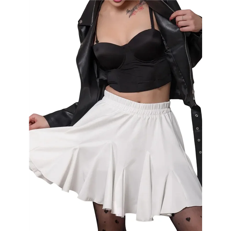 

【SEE】Women's Pleated Skater- Skirt Basic Casual High Waisted Ruffles- Flared Mini Lingerie- Skirts
